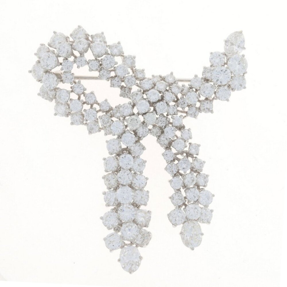 Platinum Diamond Vintage Bow Brooch Marq & Cush 19.15ctw PGS Handmade Ribbon Pin